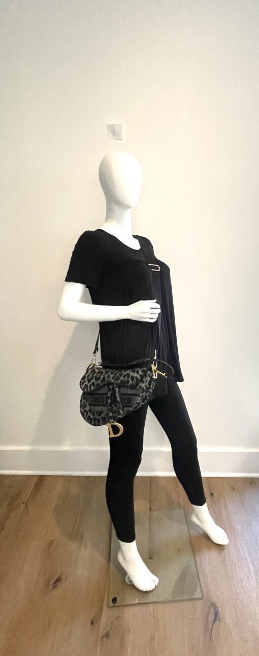 Dior Limited Edition Mizza Saddle Bag Black/Grey Leopard with Dior Shoulder Strap - Image 6