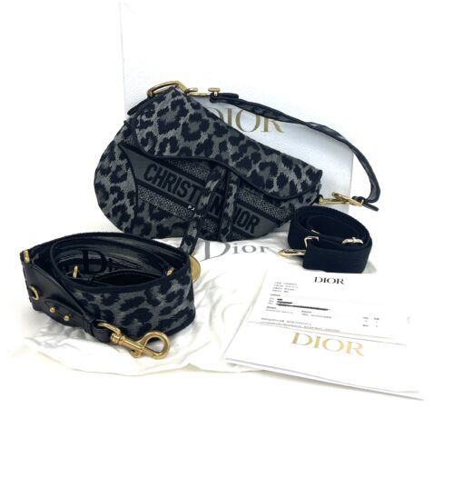 Dior Limited Edition Mizza Saddle Bag Black/Grey Leopard with Dior Shoulder Strap 2