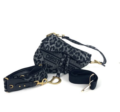 Dior Limited Edition Mizza Saddle Bag Black/Grey Leopard with Dior Shoulder Strap