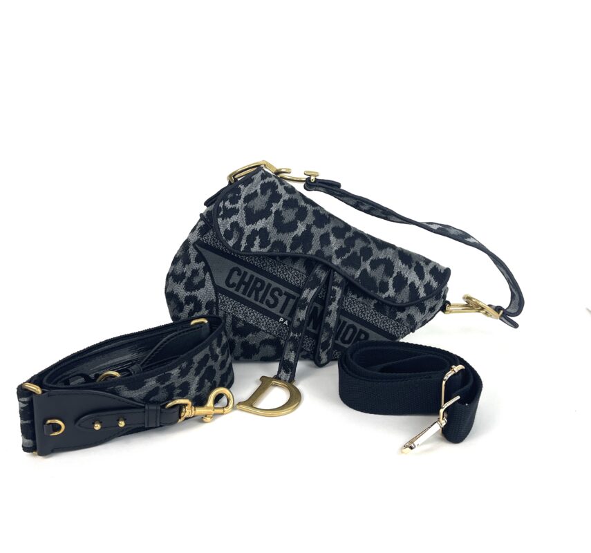 Dior Limited Edition Mizza Saddle Bag Black/Grey Leopard