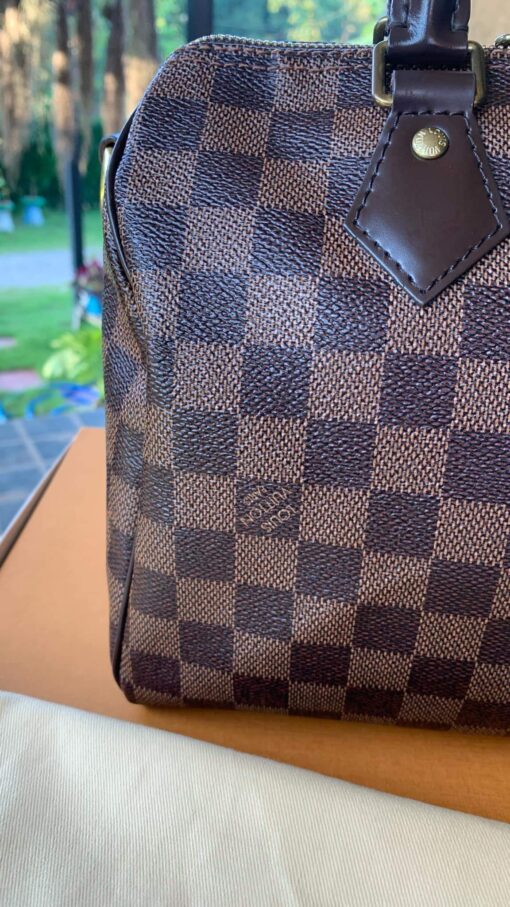 Louis Vuitton Damier Ebene Speedy Bandouliere 25 Red 10