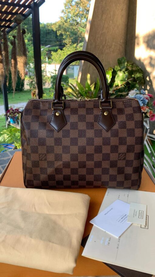 Louis Vuitton Damier Ebene Speedy Bandouliere 25 Red 5