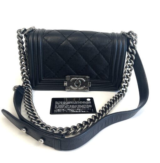 Chanel 8″ Calfskin Double Stitch Small Boy Flap Black Ruthenium Hardware 4