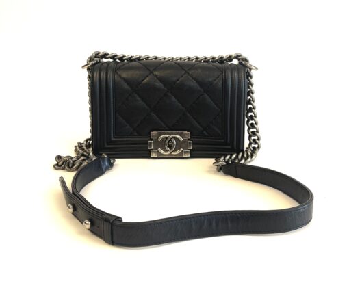 Chanel 8" Calfskin Double Stitch Small Boy Flap Black Ruthenium Hardware - Image 18