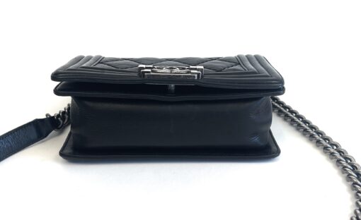 Chanel 8" Calfskin Double Stitch Small Boy Flap Black Ruthenium Hardware - Image 20