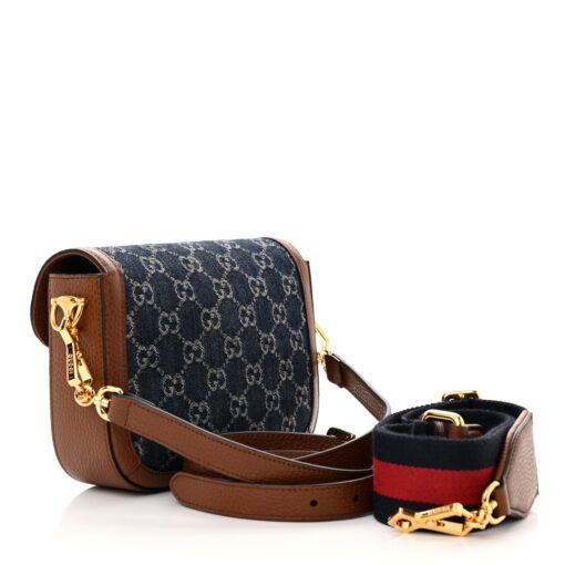 New Denim Monogram Dollar Calfskin Web Mini Horsebit 1955 Shoulder Bag Blue Tea Cuir Epilog - Image 2