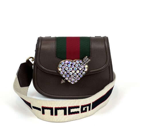 Gucci Small Linea Totem Bag Brown with Crystal Heart