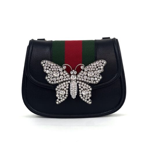 Gucci Linea Crystal Butterfly Stripe Small Totem Shoulder Bag Black 3