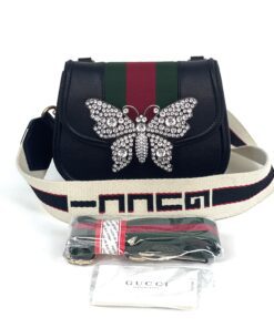 Gucci Linea Crystal Butterfly Stripe Small Totem Shoulder Bag Black