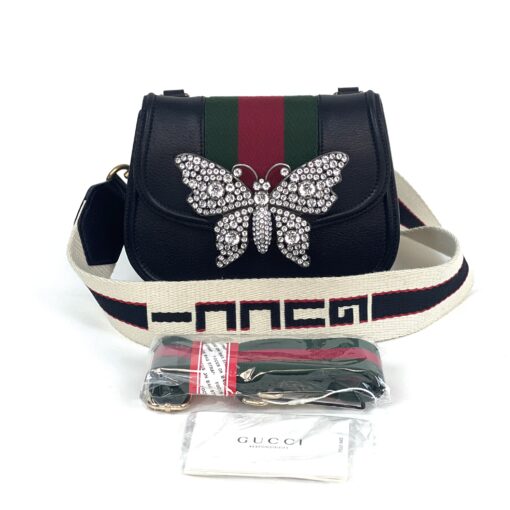 Gucci Linea Crystal Butterfly Stripe Small Totem Shoulder Bag Black