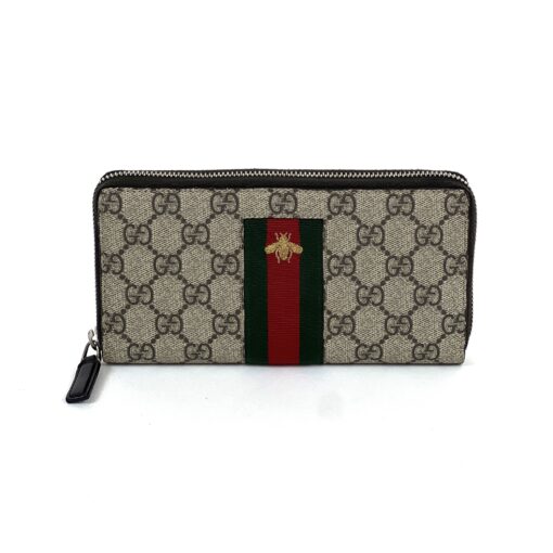 Gucci Supreme Monogram Zip Around Bee Wallet