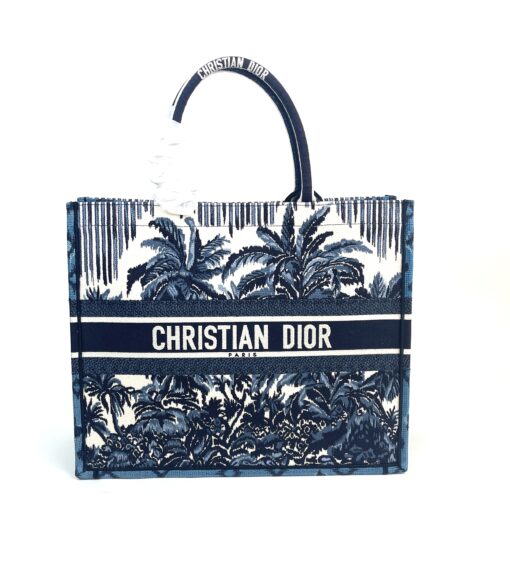 CHRISTIAN DIOR Canvas Embroidered Large Palm Tree Toile De Jouy Book Tote Blue Multicolor - Image 11