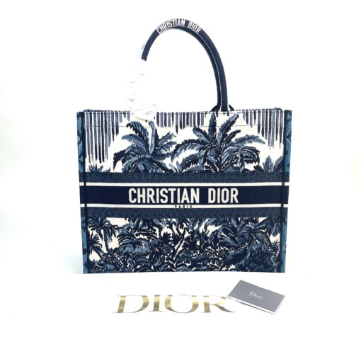 CHRISTIAN DIOR Canvas Embroidered Large Palm Tree Toile De Jouy Book Tote Blue Multicolor 3