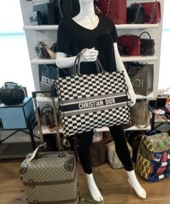 Christian Dior Large Book Tote Black and White Checkered 2