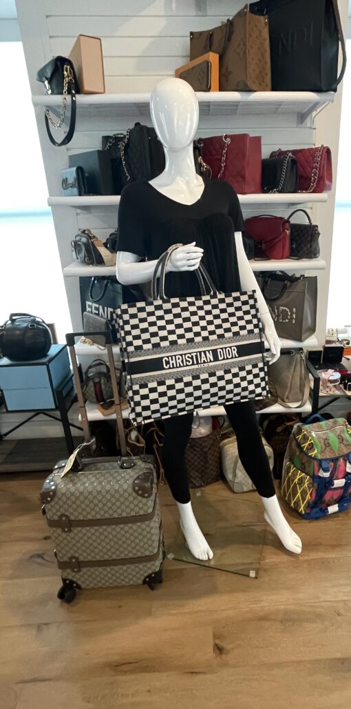 Christian Dior Large Book Tote Black and White Checkered 2