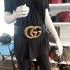 Gucci Marmont 3″ Extra Wide Black Leather Belt Double G Size 85 #2 3