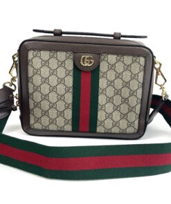 Gucci Supreme Monogram Web Small Ophidia Top Handle Shoulder Bag Brown