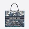 CHRISTIAN DIOR Canvas Embroidered Large Palm Tree Toile De Jouy Book Tote Blue Multicolor