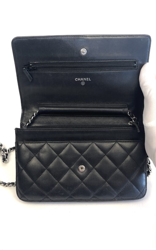 CHANEL Black Classic Wallet On Chain WOC Crossbody Lambskin SHW 2