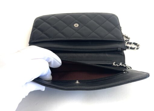 CHANEL Black Classic Wallet On Chain WOC Crossbody Lambskin SHW 11