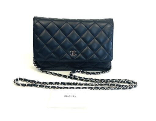 CHANEL Black Classic Wallet On Chain WOC Crossbody Lambskin SHW 4