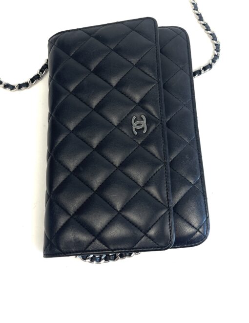 CHANEL Black Classic Wallet On Chain WOC Crossbody Lambskin SHW 15