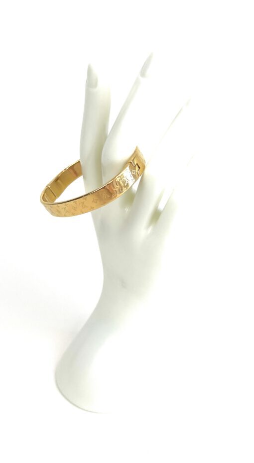 LOUIS VUITTON Gold Plated Monogram Nanogram Cuff Bracelet Medium 4