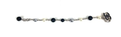 Chanel Pearl Bead Black White Silver-toned Chain Bracelet 4