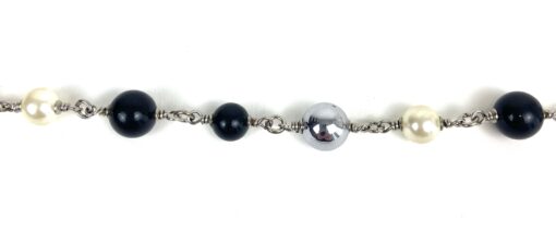 Chanel Pearl Bead Black White Silver-toned Chain Bracelet 6