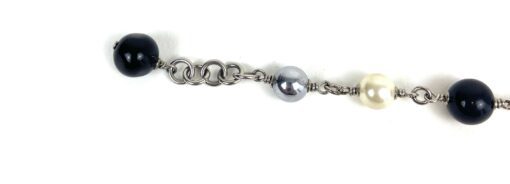 Chanel Pearl Bead Black White Silver-toned Chain Bracelet 5