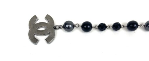 CHANEL Black Silver Beaded Metal Faux Pearls CC Bracelet - Image 10