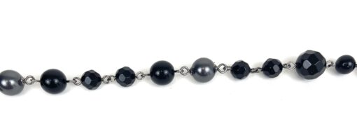 CHANEL Black Silver Beaded Metal Faux Pearls CC Bracelet 13