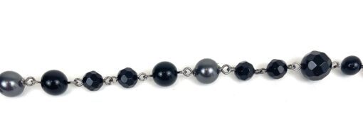 CHANEL Black Silver Beaded Metal Faux Pearls CC Bracelet 9