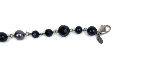 CHANEL Black Silver Beaded Metal Faux Pearls CC Bracelet - Image 12