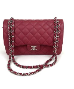 Chanel Caviar Quilted Jumbo Double Flap Deep Red Silver Series 14