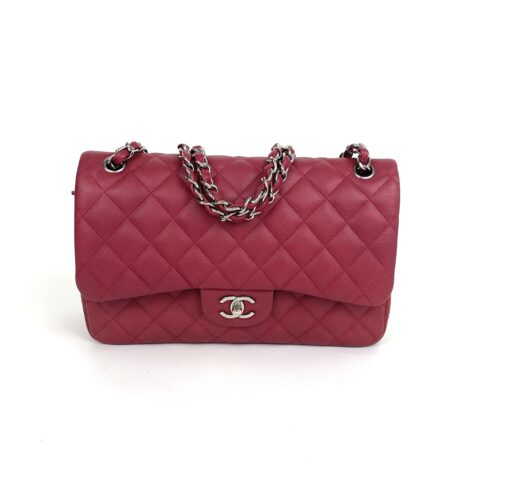 Chanel Caviar Quilted Jumbo Double Flap Deep Red Silver Series 14 7