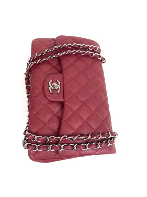 Chanel Caviar Quilted Jumbo Double Flap Deep Red Silver Series 14 12