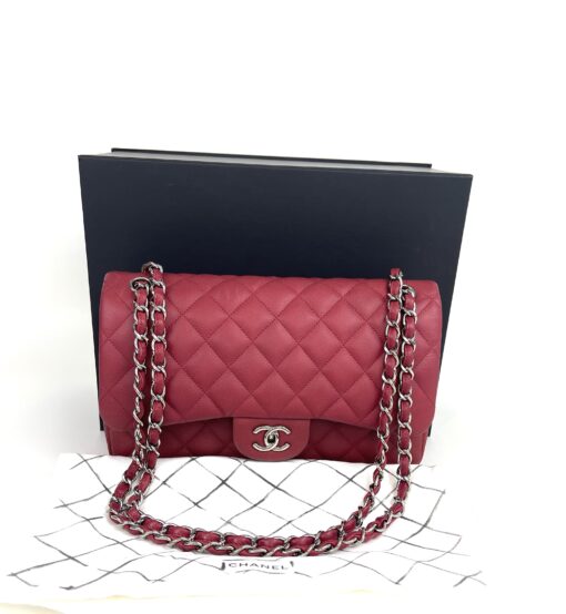 Chanel Caviar Quilted Jumbo Double Flap Deep Red Silver Series 14 - Image 5