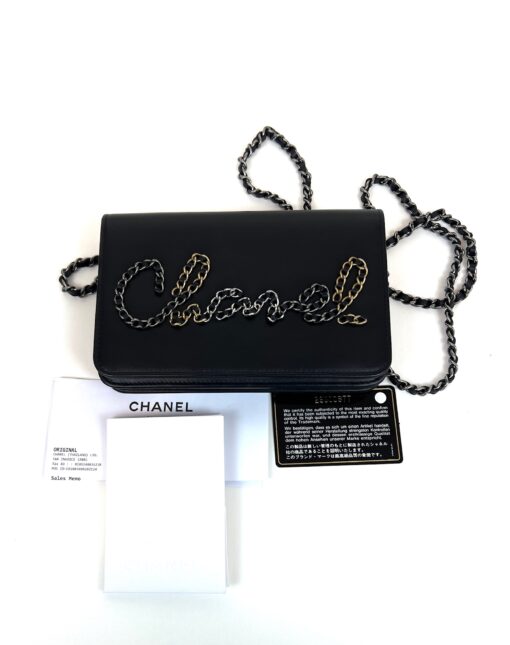 Chanel Calf Signe Chain Logo Flap WOC Black Crossbody 2019 - Image 4