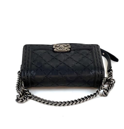 Chanel Black Caviar Whipstitch 10″ Boy Bag Ruthenium Hardware 12