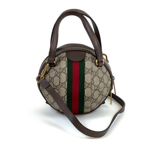 Gucci Supreme Monogram Textured Dollar Calfskin Web Mini Ophidia Basketball Shaped Shoulder Bag Beige Brown New Acero - Image 14