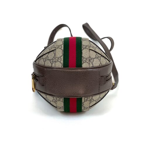 Gucci Supreme Monogram Textured Dollar Calfskin Web Mini Ophidia Basketball Shaped Shoulder Bag Beige Brown New Acero - Image 8