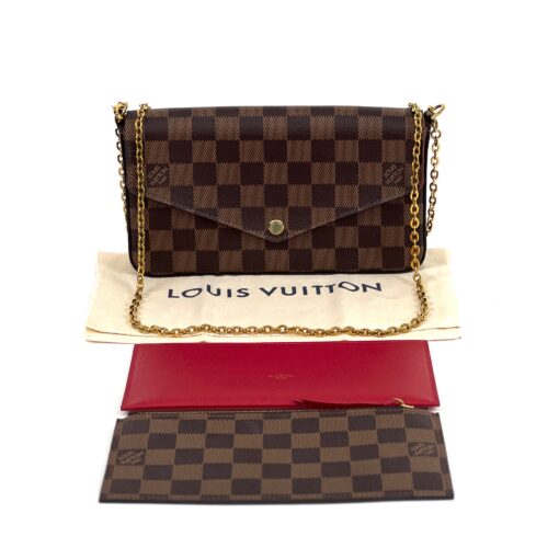 Louis Vuitton Damier Ebene Pochette Felicie Crossbody with Cerise Red Interior - Image 3