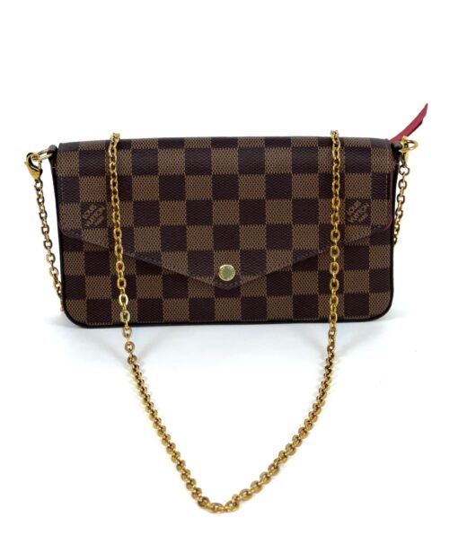 Louis Vuitton Damier Ebene Pochette Felicie Crossbody with Cerise Red Interior - Image 6