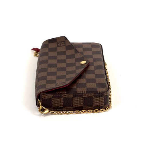 Louis Vuitton Damier Ebene Pochette Felicie Crossbody with Cerise Red Interior - Image 11