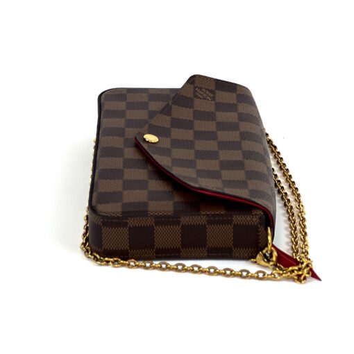 Louis Vuitton Damier Ebene Pochette Felicie Crossbody with Cerise Red Interior - Image 9