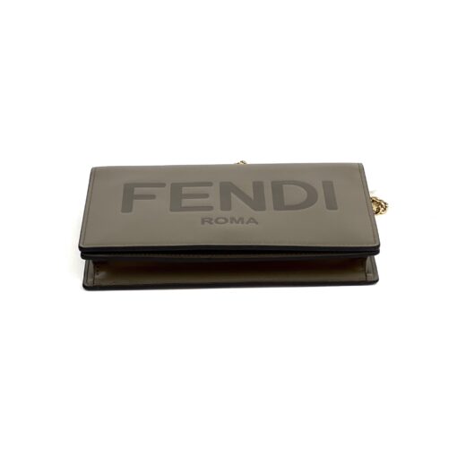 Fendi Vitello King Tamponato Logo Embossed Medium Wallet On Chain Tarfuto Taupe - Image 16