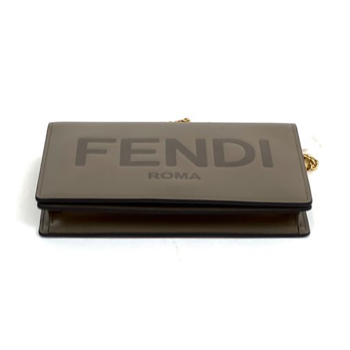 Fendi Vitello King Tamponato Logo Embossed Medium Wallet On Chain Tarfuto Taupe - Image 15