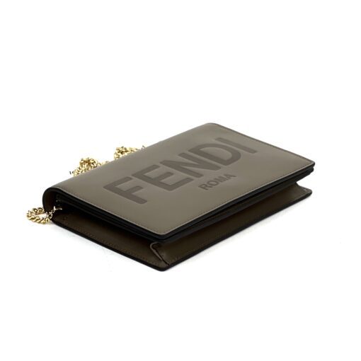 Fendi Vitello King Tamponato Logo Embossed Medium Wallet On Chain Tarfuto Taupe 13