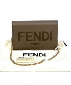 Fendi Vitello King Tamponato Logo Embossed Medium Wallet On Chain Tarfuto Taupe 2